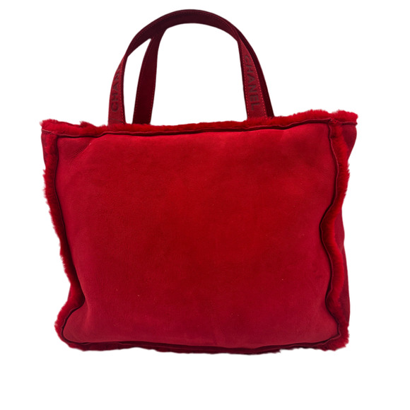 Chanel Mouton Red Suede Shearling Fur Tote✨ - Picture 2 of 9